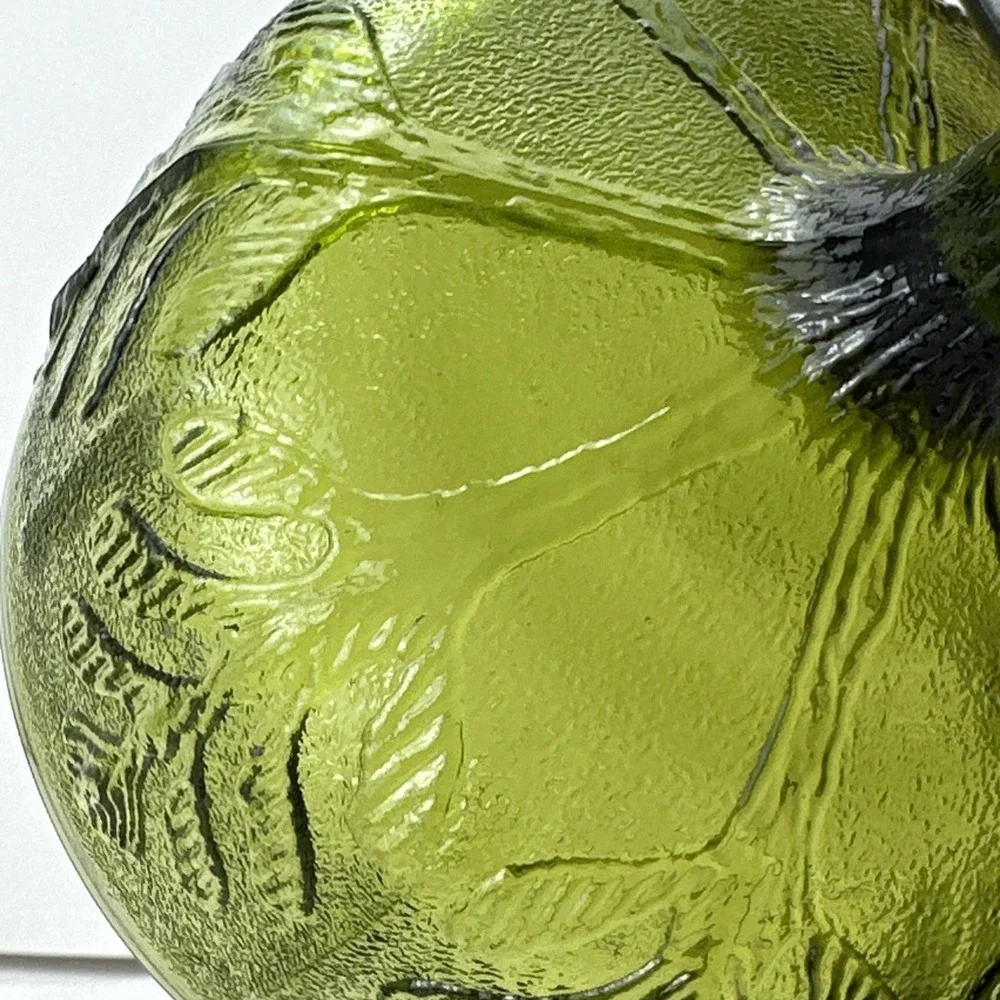 Vintage FTD  1978 Green Glass Goblet Leaf Bowl Vase with Stem Pedestal Decor